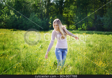 To use this stock image in your creative project, please select the size you need over to the right and click the "Add to Cart" button.
Your downloaded image will come with the Cutcaster watermark removed so don’t worry about the watermark you see on this page. happy beautiful woman walking on a spring meadow stock photo, happy beautiful woman walking on a spring meadow. by timonko