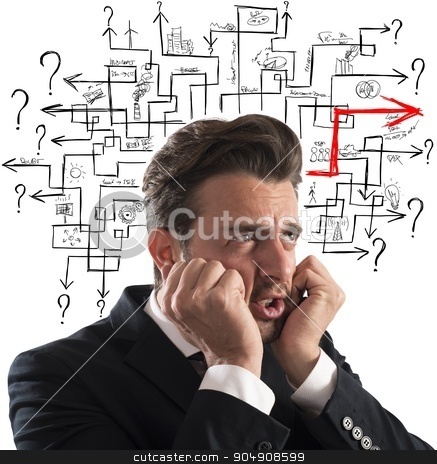 To use this stock image in your creative project, please select the size you need over to the right and click the "Add to Cart" button.
Your downloaded image will come with the Cutcaster watermark removed so don’t worry about the watermark you see on this page. Solution of maze of answer stock photo, Worried man finds the difficult maze solution by Federico Caputo