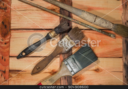 To use this stock image in your creative project, please select the size you need over to the right and click the "Add to Cart" button.
Your downloaded image will come with the Cutcaster watermark removed so don’t worry about the watermark you see on this page. Used paintbrushes stock photo, Used paintbrushes on a old wooden table. by Alfredo Steccanella
