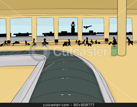 To use this stock image in your creative project, please select the size you need over to the right and click the "Add to Cart" button.
Your downloaded image will come with the Cutcaster watermark removed so don’t worry about the watermark you see on this page. Empty Baggage Carousel with Crowd stock vector clipart, Empty baggage carousel inside of crowded airport with view outside by Eric Basir