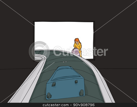 To use this stock image in your creative project, please select the size you need over to the right and click the "Add to Cart" button.
Your downloaded image will come with the Cutcaster watermark removed so don’t worry about the watermark you see on this page. Woman at Baggage Claim stock vector clipart, Woman with suitcase near baggage claim carousel in airport by Eric Basir