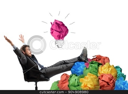 To use this stock image in your creative project, please select the size you need over to the right and click the "Add to Cart" button.
Your downloaded image will come with the Cutcaster watermark removed so don’t worry about the watermark you see on this page. Exult for idea stock photo, Businessman sitting with pile of tangle paper by Federico Caputo