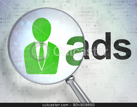To use this stock image in your creative project, please select the size you need over to the right and click the "Add to Cart" button.
Your downloaded image will come with the Cutcaster watermark removed so don’t worry about the watermark you see on this page. Advertising concept: Business Man and Ads with optical glass stock photo, Advertising concept: magnifying optical glass with Business Man icon and Ads word on digital background by mkabakov