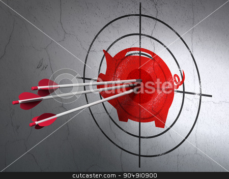 To use this stock image in your creative project, please select the size you need over to the right and click the "Add to Cart" button.
Your downloaded image will come with the Cutcaster watermark removed so don’t worry about the watermark you see on this page. Currency concept: arrows in Money Box target on wall background stock photo, Success currency concept: arrows hitting the center of Red Money Box target on wall background by mkabakov