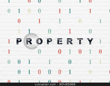 To use this stock image in your creative project, please select the size you need over to the right and click the "Add to Cart" button.
Your downloaded image will come with the Cutcaster watermark removed so don’t worry about the watermark you see on this page. Business concept: Property on wall background stock photo, Business concept: Painted black text Property on White Brick wall background with Binary Code by mkabakov