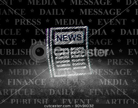 To use this stock image in your creative project, please select the size you need over to the right and click the "Add to Cart" button.
Your downloaded image will come with the Cutcaster watermark removed so don’t worry about the watermark you see on this page. News concept: Newspaper in grunge dark room stock photo, News concept: Glowing Newspaper icon in grunge dark room with Dirty Floor, black background with Tag Cloud by mkabakov