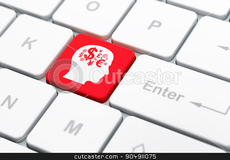 To use this stock image in your creative project, please select the size you need over to the right and click the "Add to Cart" button.
Your downloaded image will come with the Cutcaster watermark removed so don’t worry about the watermark you see on this page. Studying concept: Head With Finance Symbol on computer keyboard background stock photo, Studying concept: computer keyboard with Head With Finance Symbol icon on enter button background, selected focus, 3d render by mkabakov