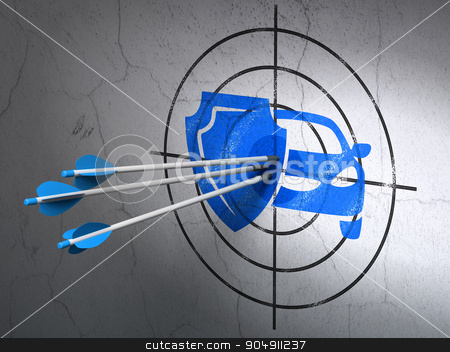 To use this stock image in your creative project, please select the size you need over to the right and click the "Add to Cart" button.
Your downloaded image will come with the Cutcaster watermark removed so don’t worry about the watermark you see on this page. Insurance concept: arrows in Car And Shield target on wall background stock photo, Success Insurance concept: arrows hitting the center of Blue Car And Shield target on wall background by mkabakov