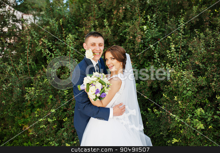 To use this stock image in your creative project, please select the size you need over to the right and click the "Add to Cart" button.
Your downloaded image will come with the Cutcaster watermark removed so don’t worry about the watermark you see on this page. Funny bride with groom at rose on his mouth stock photo, Funny bride with groom at rose on his mouth by Andrii Shevchuk