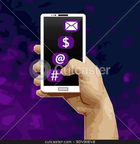 To use this stock image in your creative project, please select the size you need over to the right and click the "Add to Cart" button.
Your downloaded image will come with the Cutcaster watermark removed so don’t worry about the watermark you see on this page. White smart phone in his hand. Working with applications on your smartphone. Hand holding a smartphone stock vector clipart, White smart phone in his hand. Working with applications on your smartphone. Hand holding a smartphone by Vladimir Khapaev