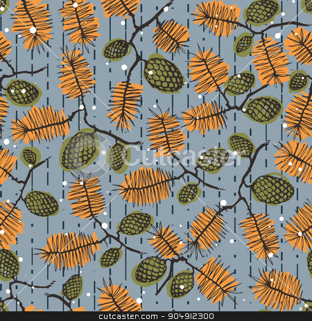 To use this stock image in your creative project, please select the size you need over to the right and click the "Add to Cart" button.
Your downloaded image will come with the Cutcaster watermark removed so don’t worry about the watermark you see on this page. fir pine pattern. christmass tree cones seamless vector illustration stock vector clipart, fir pine pattern. christmass tree cones seamless vector illustration by LittleCuckoo