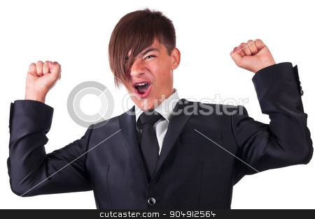To use this stock image in your creative project, please select the size you need over to the right and click the "Add to Cart" button.
Your downloaded image will come with the Cutcaster watermark removed so don’t worry about the watermark you see on this page. Joyful businessman raised his hands stock photo, Joyful businessman raised his hands, isolated on white background by alekleks