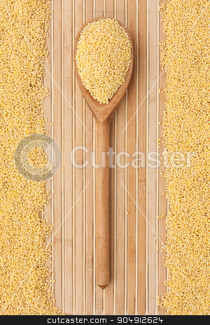 To use this stock image in your creative project, please select the size you need over to the right and click the "Add to Cart" button.
Your downloaded image will come with the Cutcaster watermark removed so don’t worry about the watermark you see on this page. Wooden spoon with millet stock photo, Wooden spoon with millet lies on a bamboo mat by alekleks