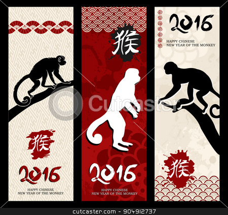 To use this stock image in your creative project, please select the size you need over to the right and click the "Add to Cart" button.
Your downloaded image will come with the Cutcaster watermark removed so don’t worry about the watermark you see on this page. Happy Chinese new year monkey 2016 red banner set stock vector clipart, 2016 Happy Chinese New Year of the Monkey, traditional style vintage banner sign set with calligraphy and retro asian decoration. EPS10 vector. by Cienpies Design