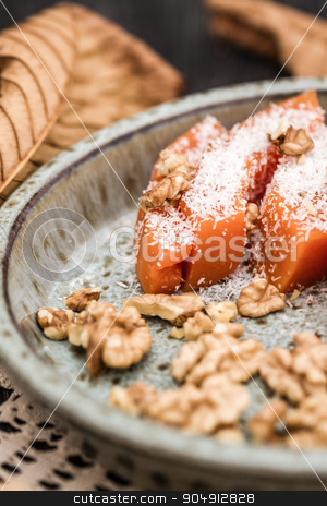 To use this stock image in your creative project, please select the size you need over to the right and click the "Add to Cart" button.
Your downloaded image will come with the Cutcaster watermark removed so don’t worry about the watermark you see on this page. Delicious Traditional Turkish Pumpkin Dessert in a Green Plate stock photo, Delicious traditional Turkish pumpkin dessert in a green plate on black background by OZMedia