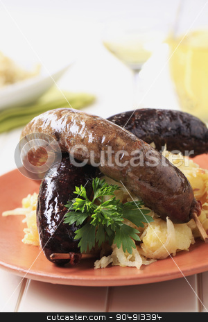 To use this stock image in your creative project, please select the size you need over to the right and click the "Add to Cart" button.
Your downloaded image will come with the Cutcaster watermark removed so don’t worry about the watermark you see on this page. Blood sausage and white pudding stock photo, Blood sausage and white pudding with sauerkraut and potatoes by Digifoodstock