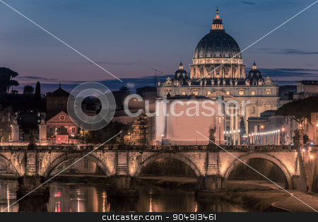 To use this stock image in your creative project, please select the size you need over to the right and click the "Add to Cart" button.
Your downloaded image will come with the Cutcaster watermark removed so don’t worry about the watermark you see on this page. Rome, Italy: St. Peter's Basilica and Saint Angelo Bridge stock photo, Rome, Italy: St. Peter's Basilica, Saint Angelo Bridge and Tiber River in the sunset by krivinis
