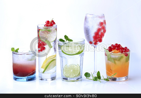 To use this stock image in your creative project, please select the size you need over to the right and click the "Add to Cart" button.
Your downloaded image will come with the Cutcaster watermark removed so don’t worry about the watermark you see on this page. Summer drinks stock photo, Iced drinks garnished with fresh fruit - studio by Digifoodstock