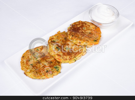 To use this stock image in your creative project, please select the size you need over to the right and click the "Add to Cart" button.
Your downloaded image will come with the Cutcaster watermark removed so don’t worry about the watermark you see on this page. Potato Pancake with Sour Cream stock photo, Potato Pancake with Sour Cream on a white background by ALEKSANDR