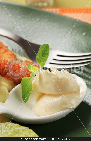 To use this stock image in your creative project, please select the size you need over to the right and click the "Add to Cart" button.
Your downloaded image will come with the Cutcaster watermark removed so don’t worry about the watermark you see on this page. Horseradish sauce stock photo, Creamy horseradish sauce on a porcelain spoon by Digifoodstock