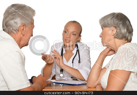 To use this stock image in your creative project, please select the size you need over to the right and click the "Add to Cart" button.
Your downloaded image will come with the Cutcaster watermark removed so don’t worry about the watermark you see on this page. Old couple visitting female doctor stock photo, Old couple visitting a female young doctor on white by Ruslan Huzau