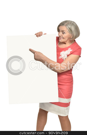 To use this stock image in your creative project, please select the size you need over to the right and click the "Add to Cart" button.
Your downloaded image will come with the Cutcaster watermark removed so don’t worry about the watermark you see on this page. Senior woman with blank stock photo, Senior woman with hands up and white blank by Ruslan Huzau