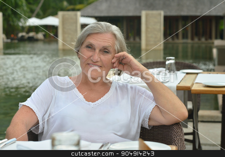 To use this stock image in your creative project, please select the size you need over to the right and click the "Add to Cart" button.
Your downloaded image will come with the Cutcaster watermark removed so don’t worry about the watermark you see on this page. Older woman resting at tropical resort stock photo, Beautiful Older woman resting at tropical resort near pool by Ruslan Huzau