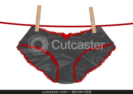 To use this stock image in your creative project, please select the size you need over to the right and click the "Add to Cart" button.
Your downloaded image will come with the Cutcaster watermark removed so don’t worry about the watermark you see on this page. Washing Line Undies stock vector clipart, A pair of black ladies undies with red lace edge hanging from a washing line by two pegs by Kotto