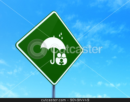 To use this stock image in your creative project, please select the size you need over to the right and click the "Add to Cart" button.
Your downloaded image will come with the Cutcaster watermark removed so don’t worry about the watermark you see on this page. Safety concept: Family And Umbrella on road sign background stock photo, Safety concept: Family And Umbrella on green road highway sign, clear blue sky background, 3d render by mkabakov