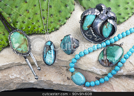 To use this stock image in your creative project, please select the size you need over to the right and click the "Add to Cart" button.
Your downloaded image will come with the Cutcaster watermark removed so don’t worry about the watermark you see on this page. Old Navajo Turquoise. stock photo, Old Native American Navajo indian turquoise jewelry. by WScott
