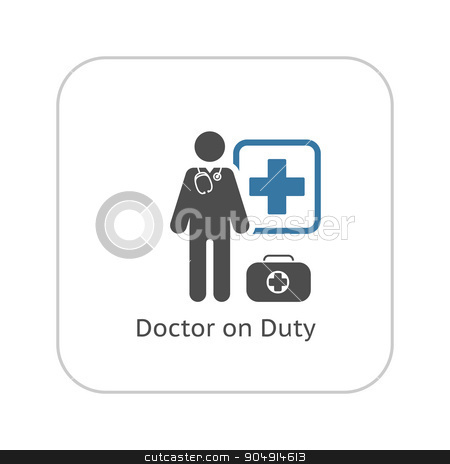 To use this stock image in your creative project, please select the size you need over to the right and click the "Add to Cart" button.
Your downloaded image will come with the Cutcaster watermark removed so don’t worry about the watermark you see on this page. Doctor on Duty Icon. Flat Design. stock vector clipart, Doctor on Duty Icon. Flat Design Isolated Illustration. by Vadym Nechyporenko