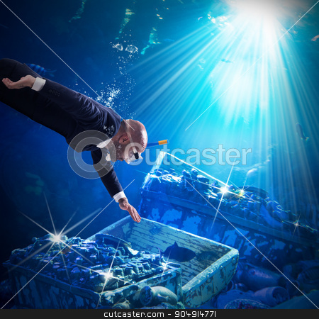 To use this stock image in your creative project, please select the size you need over to the right and click the "Add to Cart" button.
Your downloaded image will come with the Cutcaster watermark removed so don’t worry about the watermark you see on this page. Find a treasure stock photo, Man finds trunks with treasures under water by Federico Caputo