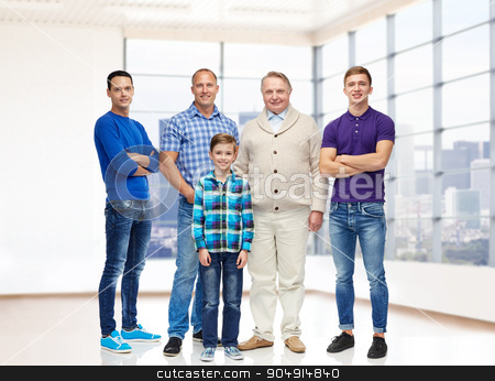 To use this stock image in your creative project, please select the size you need over to the right and click the "Add to Cart" button.
Your downloaded image will come with the Cutcaster watermark removed so don’t worry about the watermark you see on this page. group of smiling men and boy stock photo, real estate, gender, generation and people concept - group of smiling men and boy over empty apartment or office room background by Syda Productions
