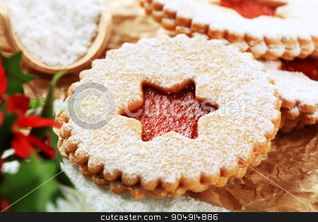 To use this stock image in your creative project, please select the size you need over to the right and click the "Add to Cart" button.
Your downloaded image will come with the Cutcaster watermark removed so don’t worry about the watermark you see on this page. Jam shortbread cookies stock photo, Christmas shortbread cookies with jam filling - detail by Digifoodstock