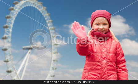 To use this stock image in your creative project, please select the size you need over to the right and click the "Add to Cart" button.
Your downloaded image will come with the Cutcaster watermark removed so don’t worry about the watermark you see on this page. happy little girl waving hand over ferry wheel stock photo, autumn, childhood, gesture, nature and people concept - happy little girl waving hand over london ferry wheel and blue sky background by Syda Productions