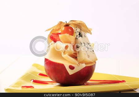 To use this stock image in your creative project, please select the size you need over to the right and click the "Add to Cart" button.
Your downloaded image will come with the Cutcaster watermark removed so don’t worry about the watermark you see on this page. Cheese appetizer stock photo, Pieces of cheese on a red apple by Digifoodstock