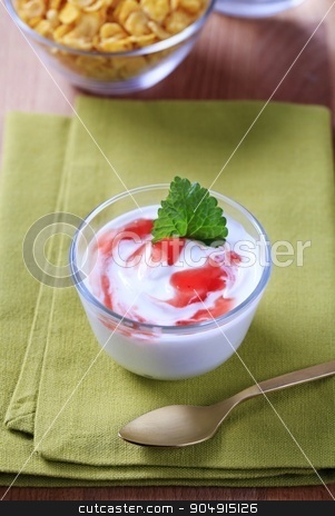 To use this stock image in your creative project, please select the size you need over to the right and click the "Add to Cart" button.
Your downloaded image will come with the Cutcaster watermark removed so don’t worry about the watermark you see on this page. Bowl of yogurt with jam stock photo, Bowl of yogurt with strawberry jam by Digifoodstock