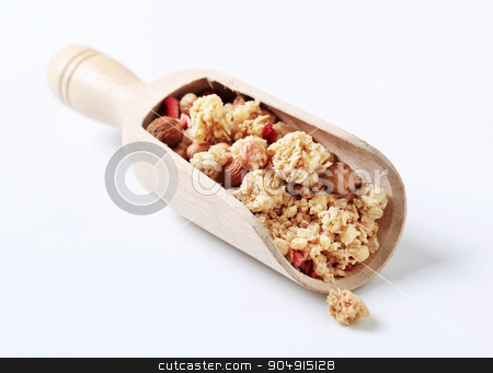 To use this stock image in your creative project, please select the size you need over to the right and click the "Add to Cart" button.
Your downloaded image will come with the Cutcaster watermark removed so don’t worry about the watermark you see on this page. Granola cereal with hazelnuts stock photo, Scoop of strawberry granola cereal with hazelnuts by Digifoodstock