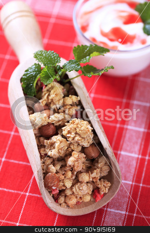 To use this stock image in your creative project, please select the size you need over to the right and click the "Add to Cart" button.
Your downloaded image will come with the Cutcaster watermark removed so don’t worry about the watermark you see on this page. Scoop of granola cereal and yogurt stock photo, Scoop of granola cereal and bowl of yogurt by Digifoodstock