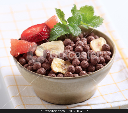 To use this stock image in your creative project, please select the size you need over to the right and click the "Add to Cart" button.
Your downloaded image will come with the Cutcaster watermark removed so don’t worry about the watermark you see on this page. Chocolate breakfast cereal stock photo, Cocoa-flavored puffed grain breakfast cereal by Digifoodstock
