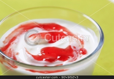 To use this stock image in your creative project, please select the size you need over to the right and click the "Add to Cart" button.
Your downloaded image will come with the Cutcaster watermark removed so don’t worry about the watermark you see on this page. Bowl of yogurt with jam stock photo, Bowl of yogurt or quark with jelly by Digifoodstock