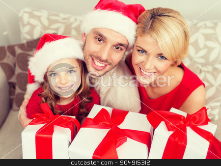 To use this stock image in your creative project, please select the size you need over to the right and click the "Add to Cart" button.
Your downloaded image will come with the Cutcaster watermark removed so don’t worry about the watermark you see on this page. smiling family holding many gift boxes stock photo, family, christmas, x-mas, happiness and people concept - smiling family in santa helper hats with many gift boxes by Syda Productions