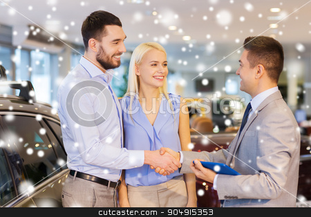 To use this stock image in your creative project, please select the size you need over to the right and click the "Add to Cart" button.
Your downloaded image will come with the Cutcaster watermark removed so don’t worry about the watermark you see on this page. happy couple with car dealer in auto show or salon stock photo, auto business, car sale, technology, gesture and people concept - happy couple with car dealer shaking hands in auto show or salon over snow effect by Syda Productions