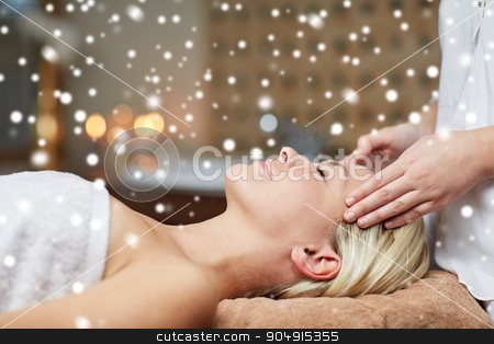 To use this stock image in your creative project, please select the size you need over to the right and click the "Add to Cart" button.
Your downloaded image will come with the Cutcaster watermark removed so don’t worry about the watermark you see on this page. close up of woman having face massage in spa salon stock photo, people, beauty, spa, winter and relaxation concept - close up of beautiful young woman lying with closed eyes and having face or head massage in spa with snow effect by Syda Productions