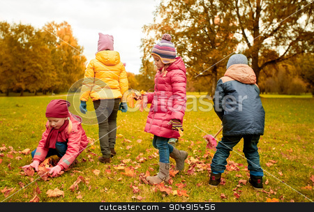 To use this stock image in your creative project, please select the size you need over to the right and click the "Add to Cart" button.
Your downloaded image will come with the Cutcaster watermark removed so don’t worry about the watermark you see on this page. group of children collecting leaves in autumn park stock photo, childhood, leisure, autumn, friendship and people concept - group of children with rack collecting and racking leaves in park by Syda Productions