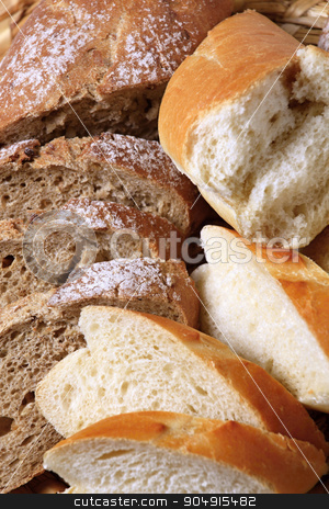 To use this stock image in your creative project, please select the size you need over to the right and click the "Add to Cart" button.
Your downloaded image will come with the Cutcaster watermark removed so don’t worry about the watermark you see on this page. Slices of fresh bread stock photo, Slices of brown bread and white baguette by Digifoodstock