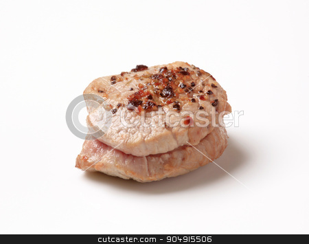 To use this stock image in your creative project, please select the size you need over to the right and click the "Add to Cart" button.
Your downloaded image will come with the Cutcaster watermark removed so don’t worry about the watermark you see on this page. Pan roasted pork tenderloin medallion stock photo, Pan roasted pork tenderloin medallion seasoned on top by Digifoodstock