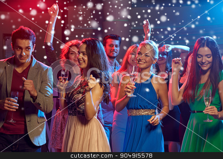 To use this stock image in your creative project, please select the size you need over to the right and click the "Add to Cart" button.
Your downloaded image will come with the Cutcaster watermark removed so don’t worry about the watermark you see on this page. smiling friends with wine glasses and beer in club stock photo, new year party, holidays, celebration, nightlife and people concept - smiling friends clinking glasses of non-alcoholic champagne and beer in club and snow effect by Syda Productions