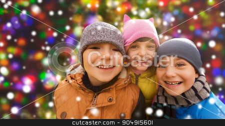To use this stock image in your creative project, please select the size you need over to the right and click the "Add to Cart" button.
Your downloaded image will come with the Cutcaster watermark removed so don’t worry about the watermark you see on this page. happy children over snow and christmas lights stock photo, childhood, leisure, friendship and people concept - group of happy kids hugging over snow background and lights by Syda Productions
