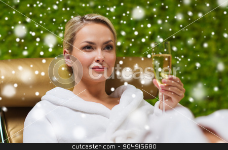 To use this stock image in your creative project, please select the size you need over to the right and click the "Add to Cart" button.
Your downloaded image will come with the Cutcaster watermark removed so don’t worry about the watermark you see on this page. beautiful young woman drinking champagne at spa stock photo, people, beauty, lifestyle, holidays and relaxation concept - beautiful young woman in white bath robe lying on chaise-longue and drinking champagne at spa with snow effect by Syda Productions
